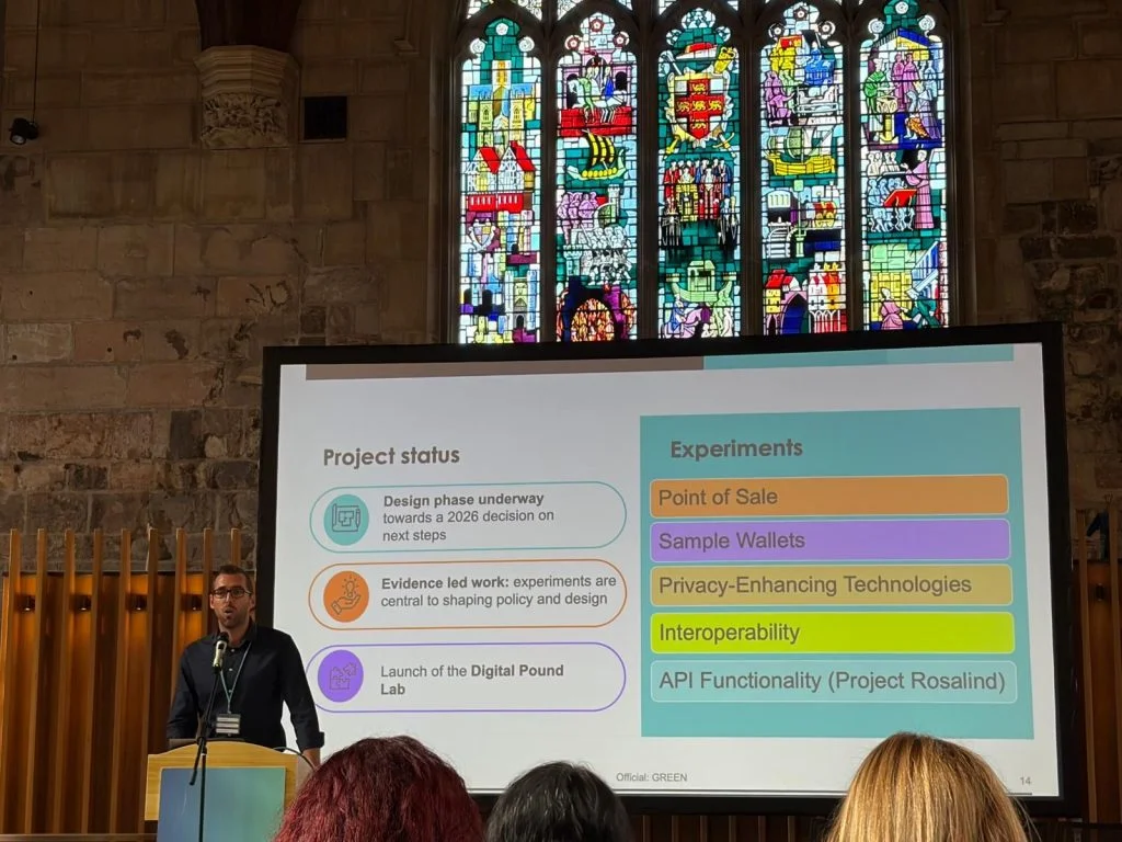 Fintech North slide with the background of a church